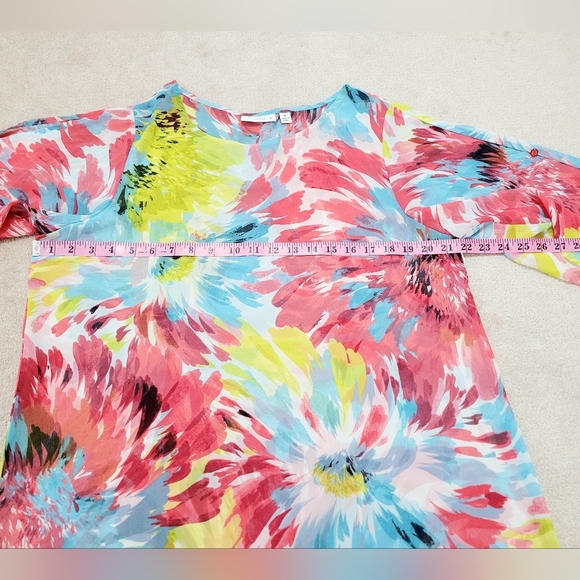 Susan Graver Women's M Sheer Floral Split Sleeve Blouse Top Multicolor Pullover - Picture 8 of 11